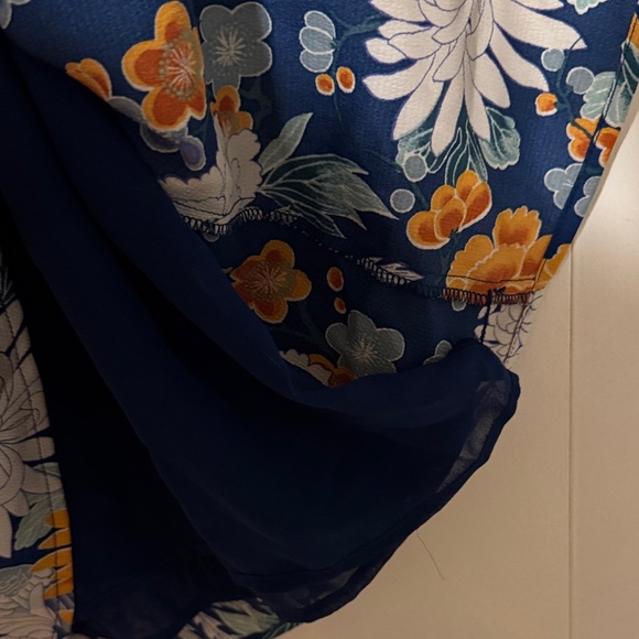 Floral Navy Wrap Dress with Gold Accents - Picture 10 of 10